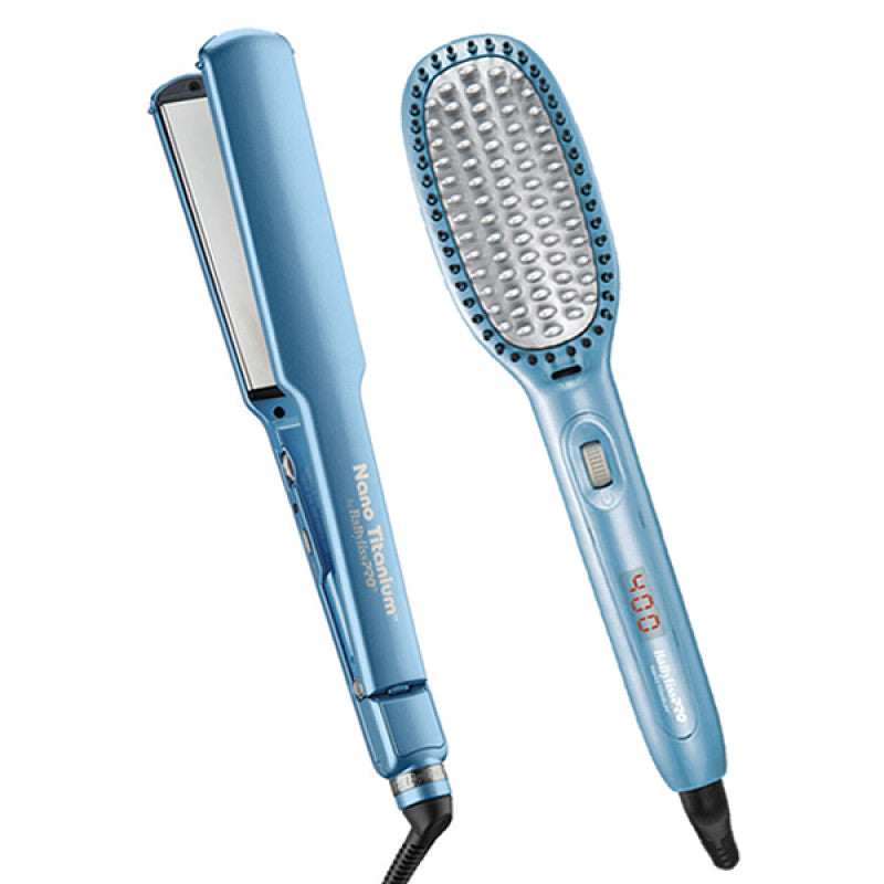 Babylisspro Nano Titanium Flat Iron Thermal Brush Combo