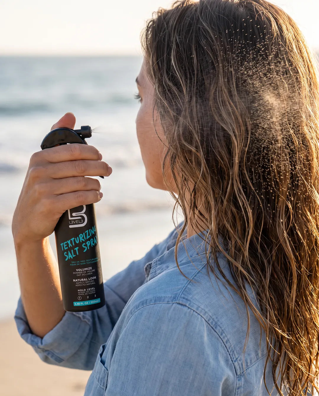 L3vel3 Sea Salt Spray In Use Lifestyle